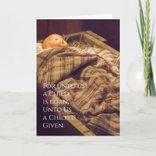 Personalize Unto Us Child Born Nativity Christmas Card