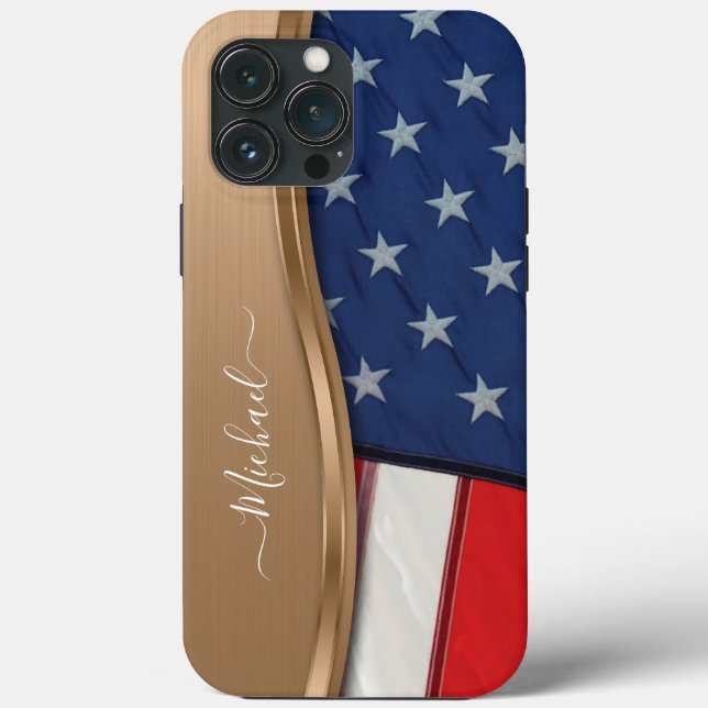 Personalize USA Flag Faux Bronze Metal Swirl Case-Mate iPhone Case (Back)