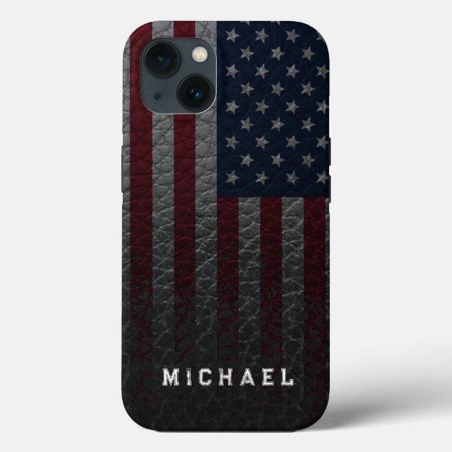 Personalize USA Flag Faux Leather Background Case-Mate iPhone Case (Back)