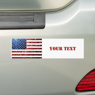 Personalize USA flag red blue sparkles glitters Bumper Sticker