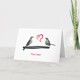 Personalize Valentines Mockingbirds with heart Holiday Card