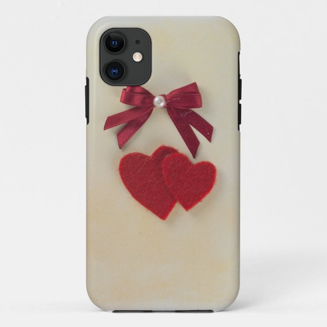 Personalize Valentine's red heart and bow Case-Mate iPhone Case (Back)