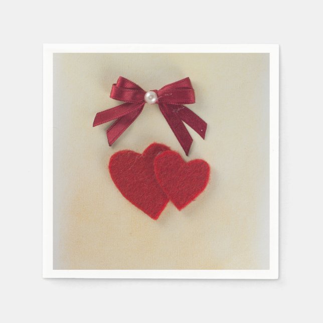 Personalize Valentine's red heart and bow Napkin (Front)