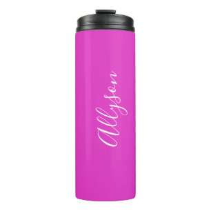 Personalize Vertical Name, White, Bright Fuchsia Thermal Tumbler