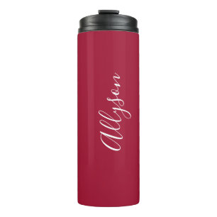 Personalize Vertical Name, White Script, Deep Red Thermal Tumbler