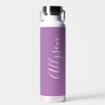 Personalize Vertical Name, White Script, Lavender Water Bottle<br><div class="desc">Personalize your name in vertical white script text on lavender background.</div>