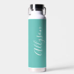 Personalize Vertical Name White Script, Lt. Teal Water Bottle<br><div class="desc">Personalize your name in vertical white script text on light teal background.</div>