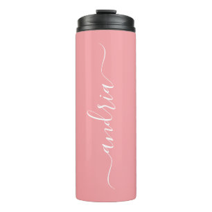 Personalize Vertical White Script Name, Peach Thermal Tumbler