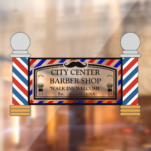 Personalize Vintage Barber Shop Poles Front  Window Cling