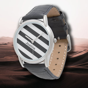 Personalize Vintage Classic black & white stripes Watch