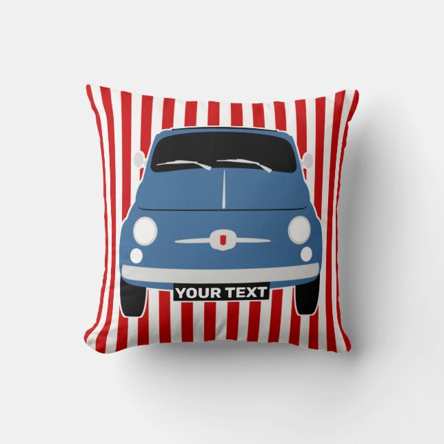 Personalize Vintage classic blue Fiat 500 Throw Pillow (Front)