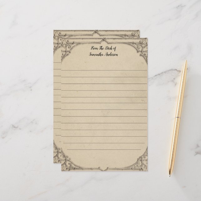 Personalize Vintage Distressed Antique Personal  Stationery (Front/Back In Situ)