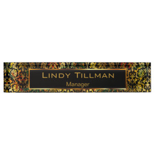 Personalize, Vintage Floral Colours & Black Damask Nameplate