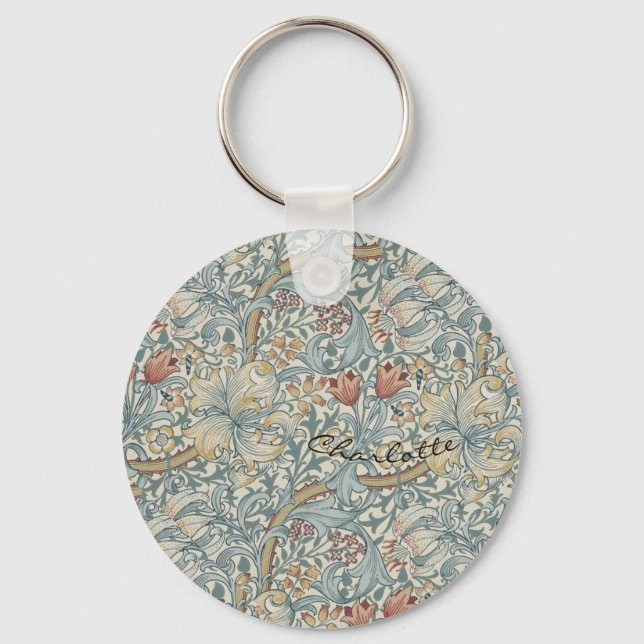Personalize Vintage William Morris Golden Lily    Keychain (Front)