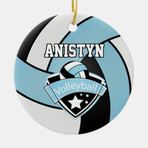 Personalize Volleyball 🏐 in Blue, White and Black Ceramic Ornament