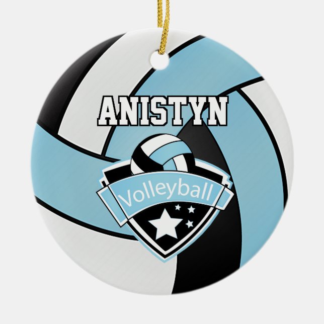 Personalize Volleyball 🏐 in Blue, White and Black Ceramic Ornament (Front)