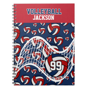 Personalize Volleyball - Red, White and Navy Blue Notebook