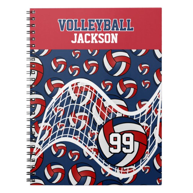 Personalize Volleyball - Red, White and Navy Blue Notebook (Front)