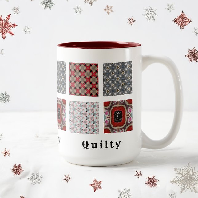 Personalize w/4 Photos Template & Title Two-Tone Coffee Mug (Quilt lovers perfect gift!)