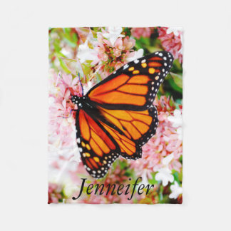 personalize w/ Name Orange and Black Butterfly Fleece Blanket
