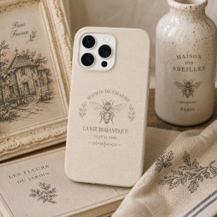 Personalize Warm Beige Vintage French Country Bee iPhone 15 Pro Case
