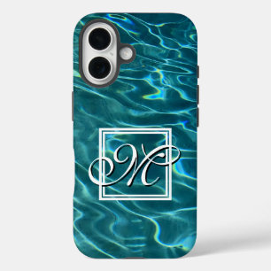 Personalize Water Pattern ocean waves monogram iPhone 16 Case