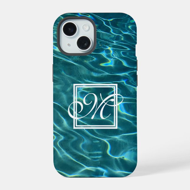 Personalize Water Pattern ocean waves monogram iPhone 15 Case (Back)