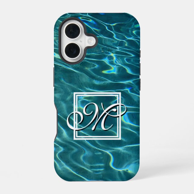 Personalize Water Pattern ocean waves monogram iPhone 16 Case (Back)