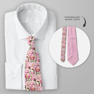 Personalize Watercolor Blush Pink Peony Tie