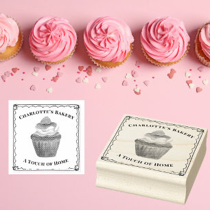 Personalize Watercolor Cupcake With Raspberry Logo Rubber Stamp