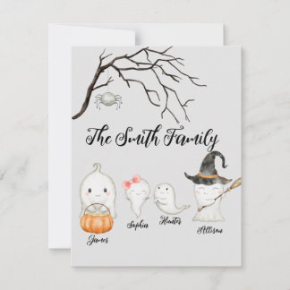 Personalize Watercolor Family Ghost Halloween Card