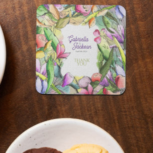 Personalize Watercolor Floral Outlined Coaster