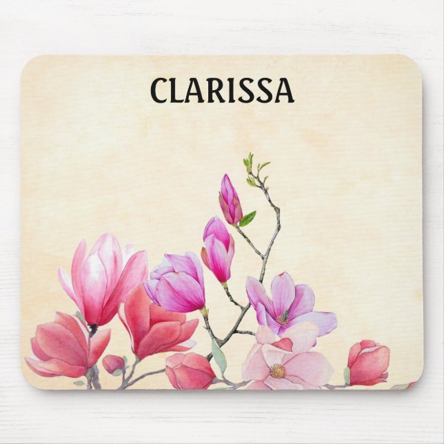 Personalize Watercolor Flower Mouse Pad (Front)