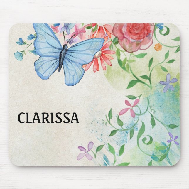 Personalize Watercolor Flower Mouse Pad (Front)