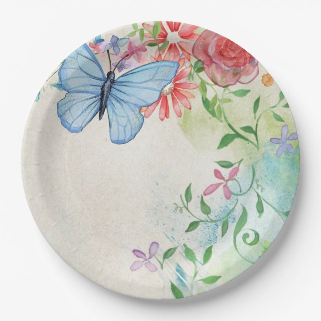 Personalize Watercolor Flower Paper Plate (Front)