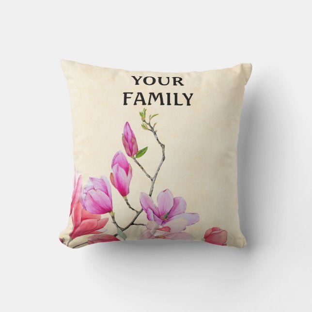 Personalize Watercolor Flower Throw Pillow (Front)