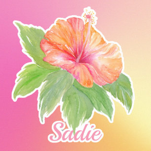 Personalize Watercolor Hibiscus Tropical Flower