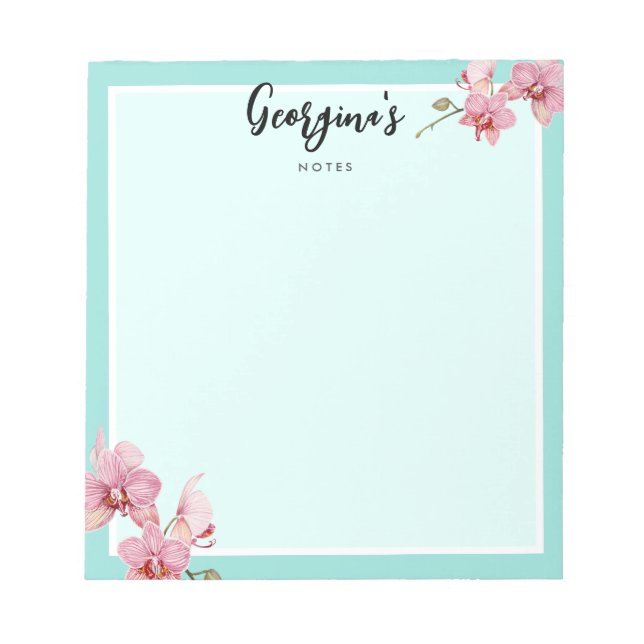 Personalize Watercolor Pink Moth Orchids Flower Notepad (Front)