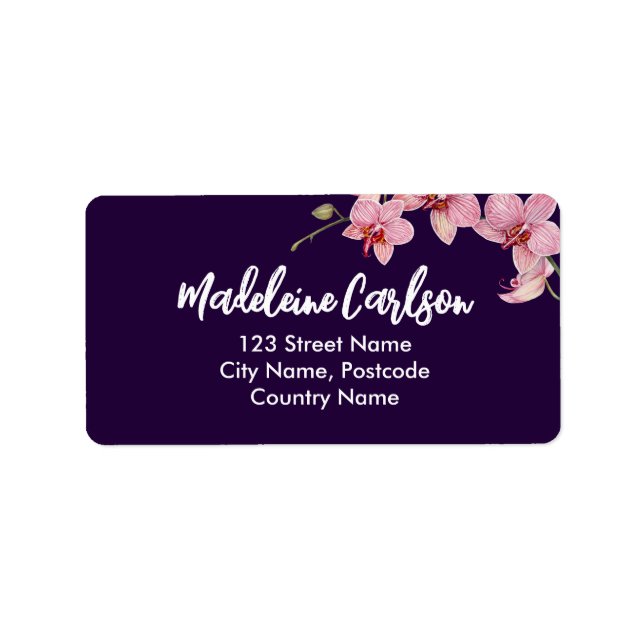 Personalize Watercolor Pink Moth Orchids Label (Front)