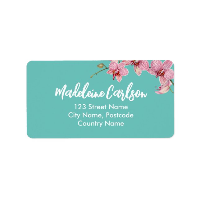 Personalize Watercolor Pink Moth Orchids Label (Front)