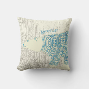 Personalize Watercolor Polar Bear North Pole Throw Pillow