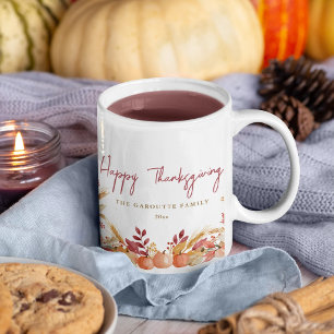 Personalize Watercolor Pumpkin Floral Thanksgiving Coffee Mug