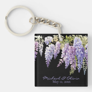 Personalize watercolor wisteria purple floral  keychain