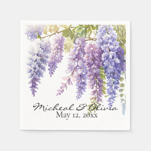 Personalize watercolor wisteria purple floral  napkin