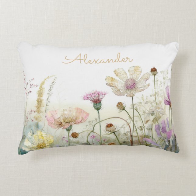 Personalize Watercolour field of wild flowers  Accent Pillow (Front)