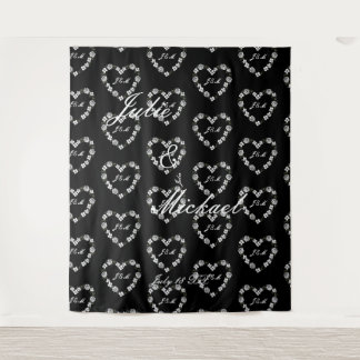 Personalize Wedding Backdrop Black and White Heart Tapestry