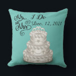 Personalize Wedding Date Cake Throw Pillow<br><div class="desc">An Adorable Teal Throw Accent Pillow For The New Married Couple Or Anniversary Monogramed Wedding Cake</div>