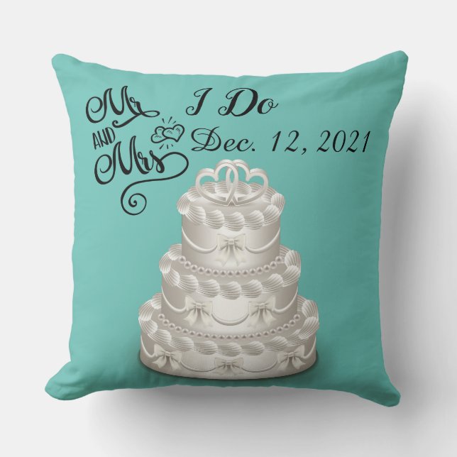 Personalize Wedding Date Cake Throw Pillow (Front)