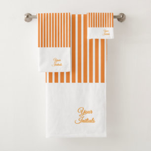 Personalize Wedding Gift Orange Striped White      Bath Towel Set