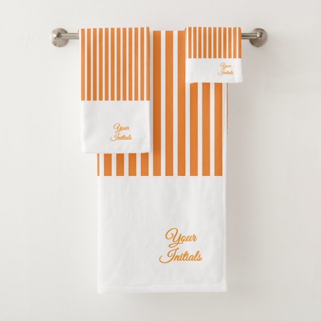 Personalize Wedding Gift Orange Striped White      Bath Towel Set (Insitu)